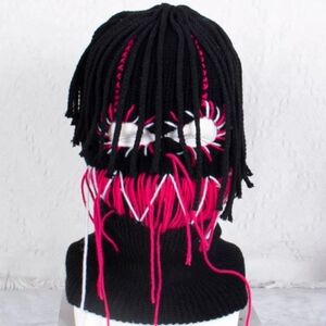 Handmade Black & Neon Pink Knit Ski Mask | GothStreetwear Hood | Y2K Festival